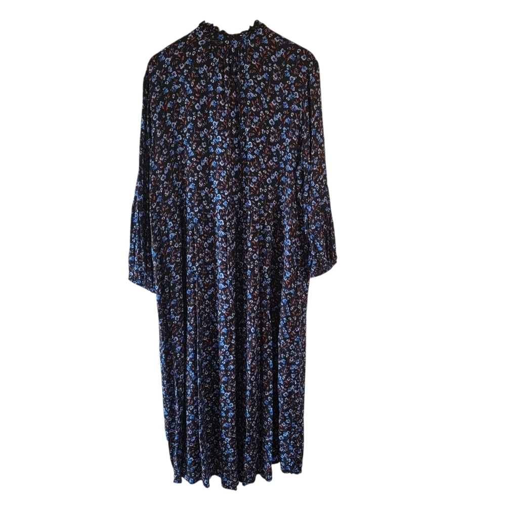 Terra Sky Women's Plus Size Peasant Dress 2X Blue Floral Long Sleeve Pocket Fall - Picture 4 of 13